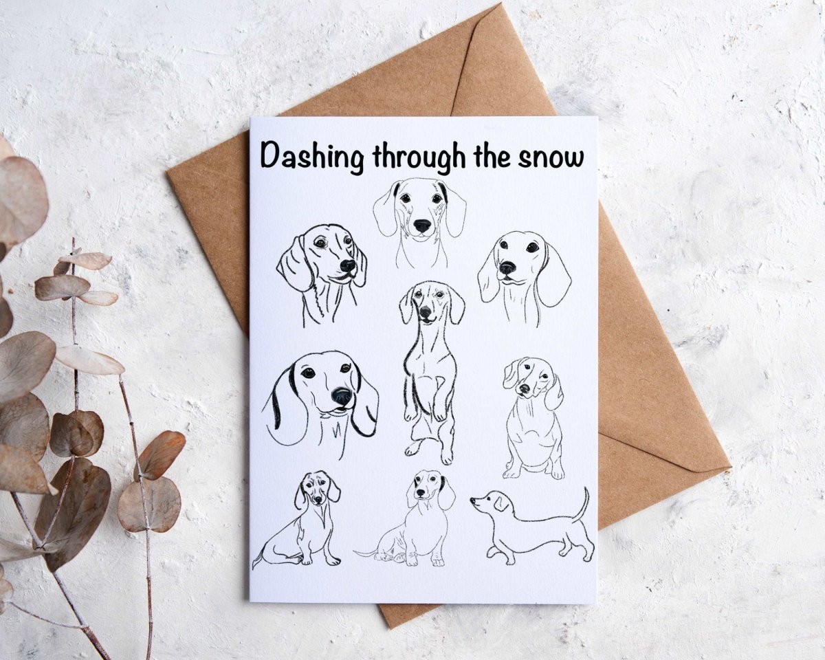 Dachshund through the snow cards printable, Dachshund Christmas Cards, Printable Funny Christmas Card, Unleash The holiday cheer, Doxie - Jarijadecreations