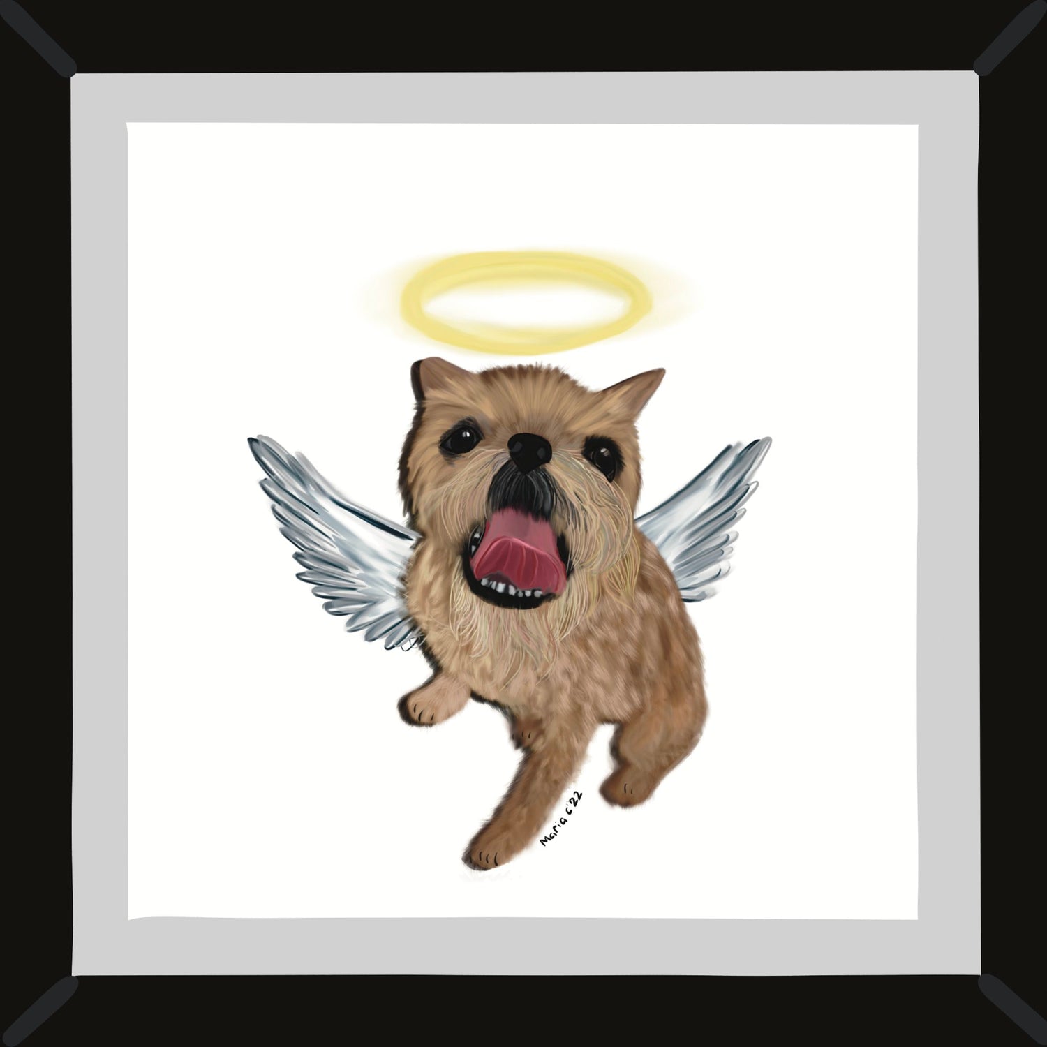Brussels griffon wirehaired Pet Portrait with winds and a halo. Memorial Portrait of your pet