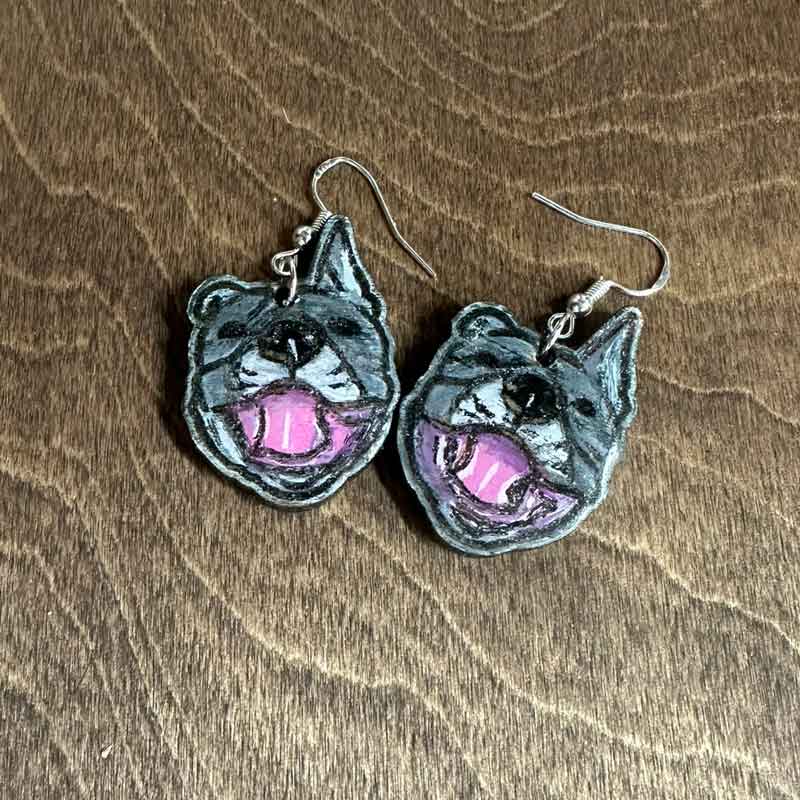 Handmade Custom Pet Portrait Earrings, Unique Pitbull Pet Stud or Dangle Earrings - Jarijadecreations