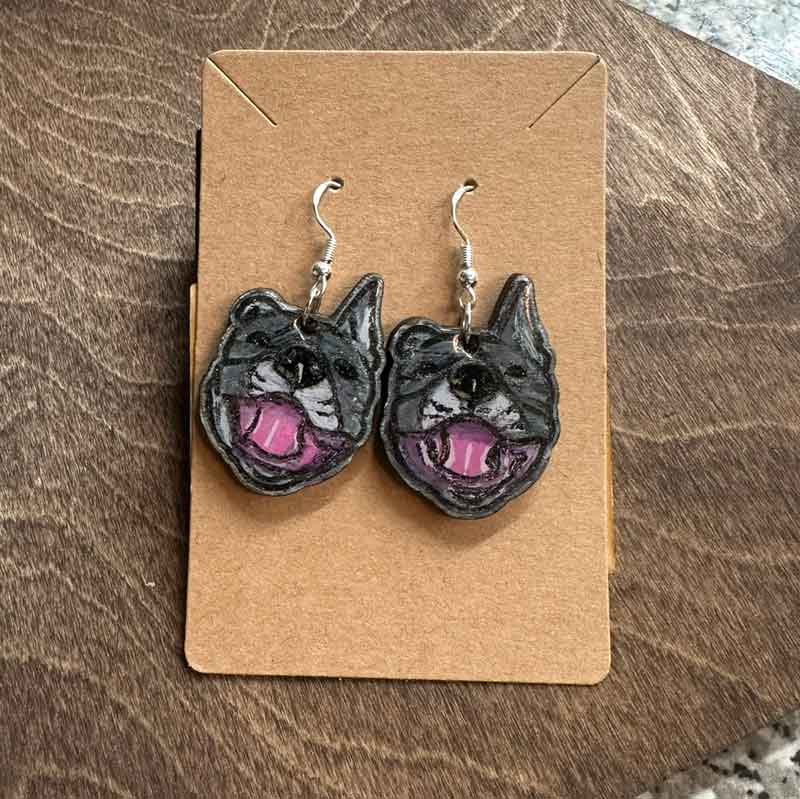 Handmade Custom Pet Portrait Earrings, Unique Pitbull Pet Stud or Dangle Earrings - Jarijadecreations