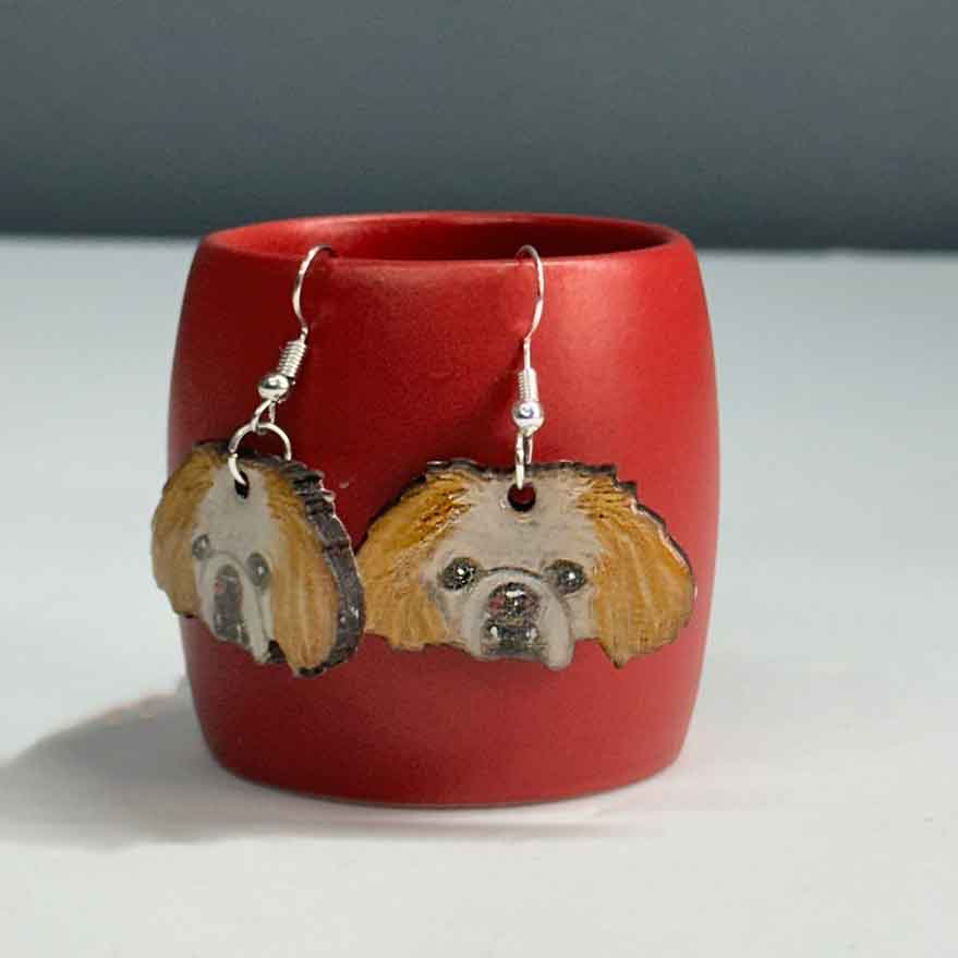 Handmade Pekingese Portrait Earrings, Custom Pet Jewelry from Photos - Jarijadecreations