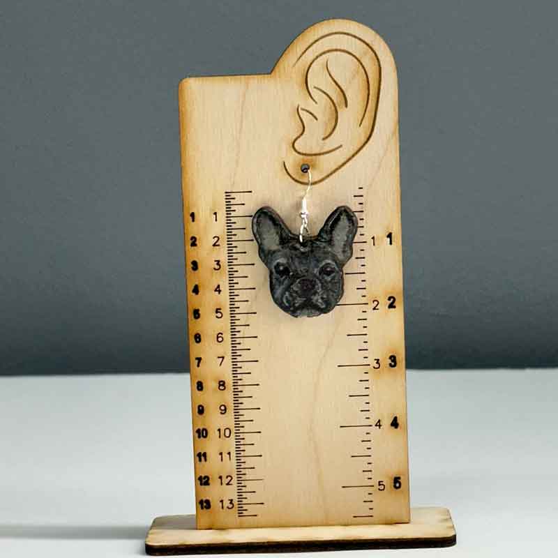 Women Hand Drawn French Bulldog Dangle Wood Earrings - Jarijadecreations