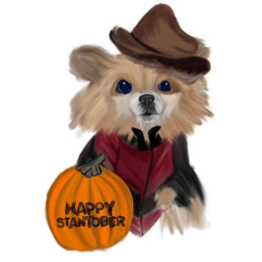 Custom Pomeranian Halloween Costume Portrait from a photo, Merle Pomeranian Halloween Personalized Portraiture, Spooky Halloween Digital Drawing - Jarijadecreations