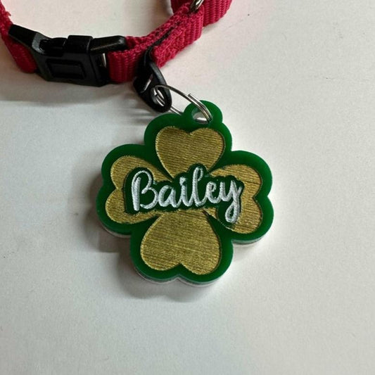 Four Leaf Clover Dog Tag, Irish dog ID tag, Custom Dog Tags, ID Tags for Dogs, Unique Pet ID, Personalized Pet Tag, Dog Name Tags Engraved - Jarijadecreations