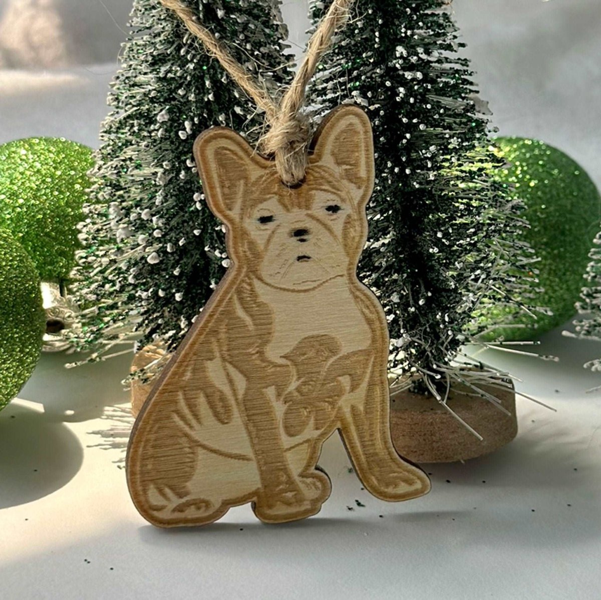 Frenchie Christmas Ornament personalized, Minimalist dog portrait bauble, Christmas tree ornament idea. New dog ornament gift for Pet owner - Jarijadecreations