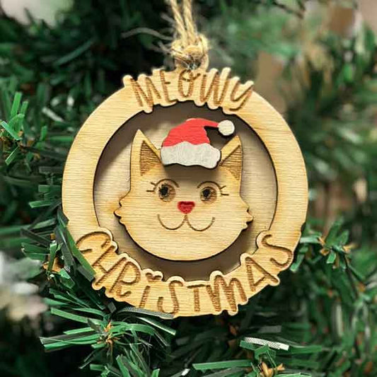 Meowy Christmas Ornament, Cat 3d Wood Christmas Ornaments - Jarijadecreations