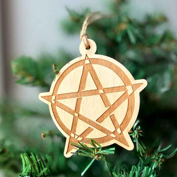 Pentagram Pentacle Star Wood Christmas Tree Ornament, Wiccan Witch Wood Holiday Ornament - Jarijadecreations