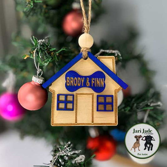 Personalized Blue Dog House Ornaments For Christmas Tree, Dog Xmas Tree Ornaments Heirloom Keepsake Pet Bauble, New Dog Ornaments - Jarijadecreations