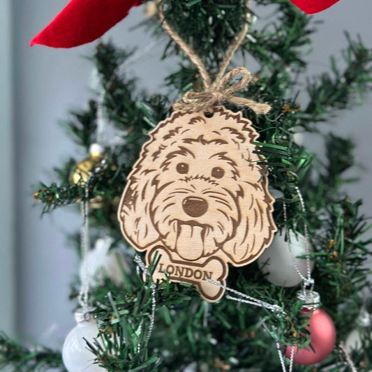 Personalized Golden Doodle Christmas Ornament Idea, Custom Doodle bauble gift Idea for Labradoodle Owner, Personalized 1st Christmas Name Pet Ornament - Jarijadecreations