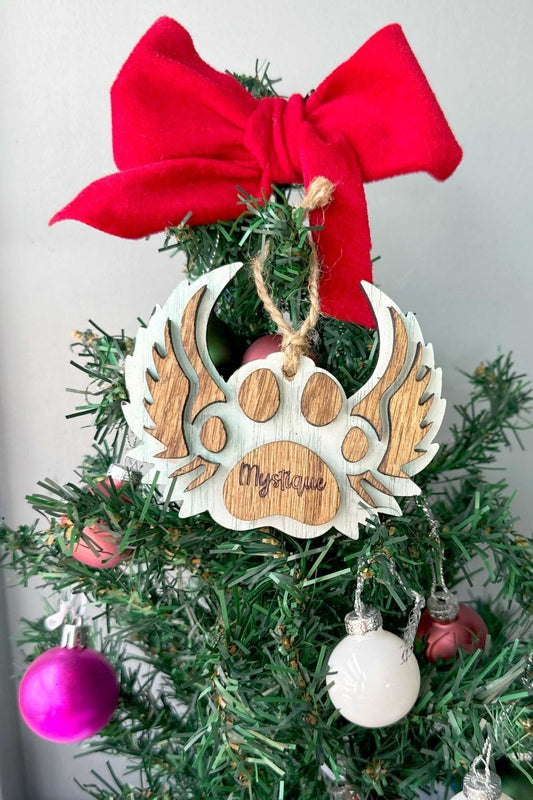Personalized Paw Wing Memorial Ornament 3D, Custom Wood Paw with Gift Idea for a Pet Owner - Jarijadecreations