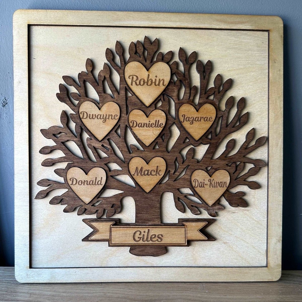 Tree of life wall art wood personalized, Bonus min family tree with engraved hearts, Family name Laser Engraved gifts for Family or Wedding - Jarijadecreations